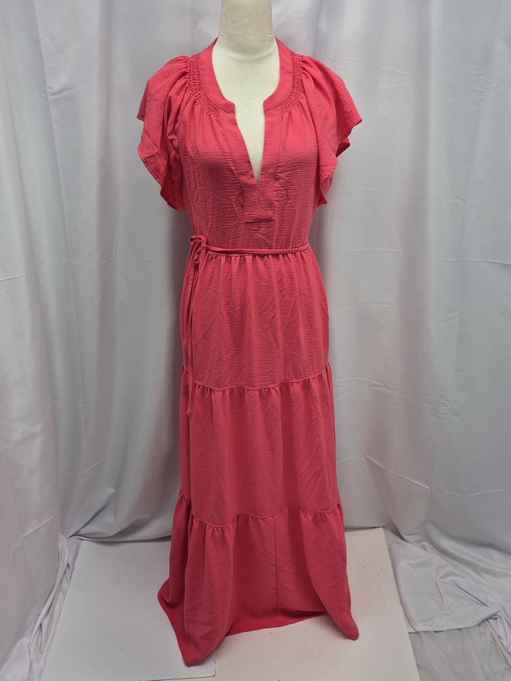 NWOT Calvin Klein Hot Pink Crinkle Tiered Maxi Dress Size 12 Summer Flowy